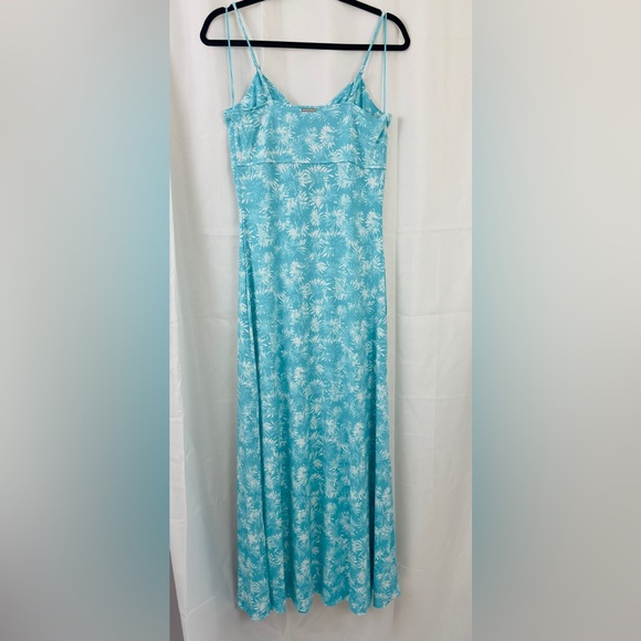 Full Length Sleeveless Spaghetti Strap A-Line Turquoise Floral Dress. Sm… - Picture 8 of 9